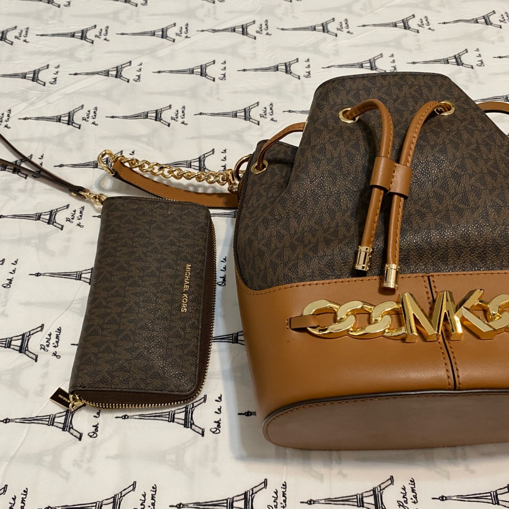 Michael Kors Brown and Gold Handbag Set